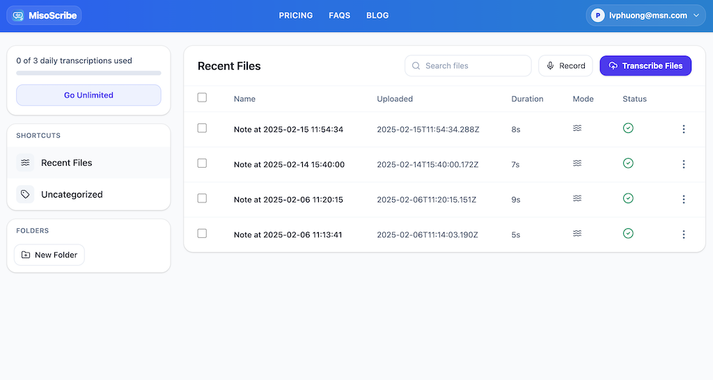 MisoScribe transcription app screenshot